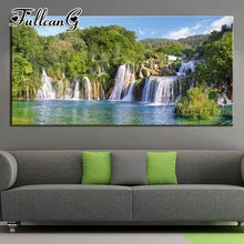 FULLCANG plein carré/rond perceuse bricolage grand diamant peinture paysage naturel 5d mosaïque broderie cascade lac décor FC988(China)