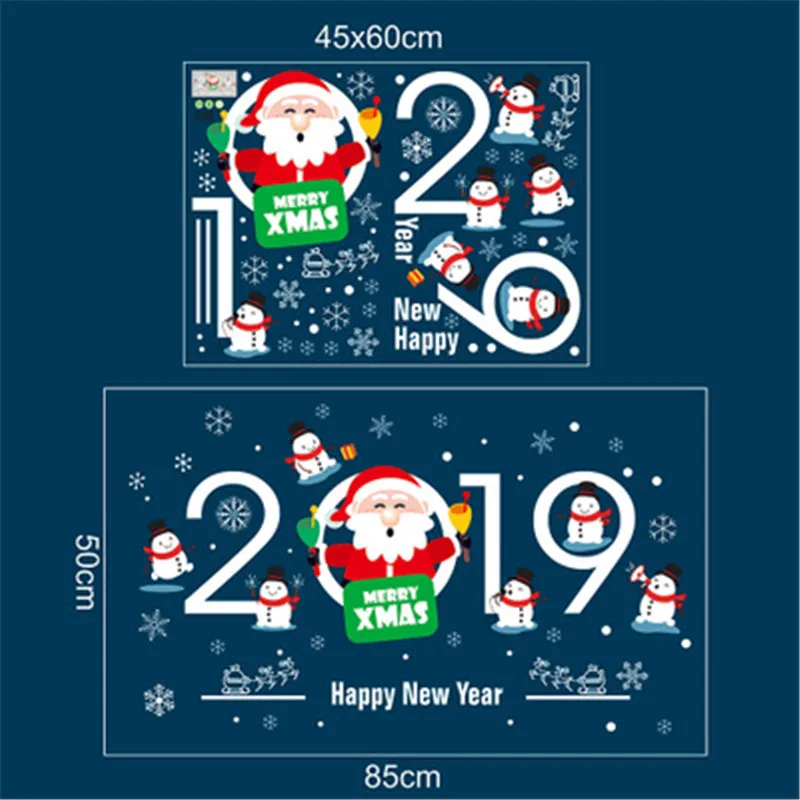 2019 новый год Окно Стекло ПВХ Рождество Зима наклейки на стену для детской комнаты