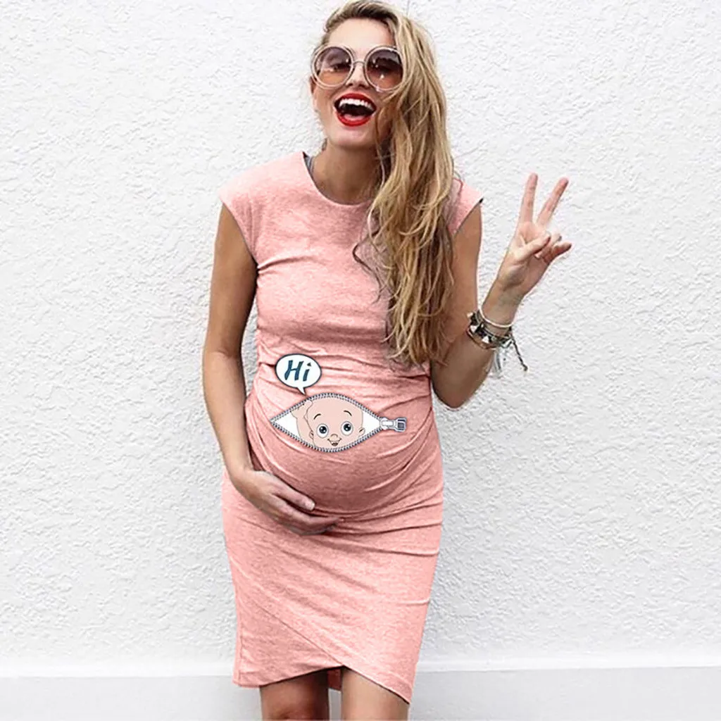 

Cute Cartoon Letter Print Women Pregnancy Dress Fashion Female Sleeveless Maternity Nusring Dress Clothes robe femme enceinte