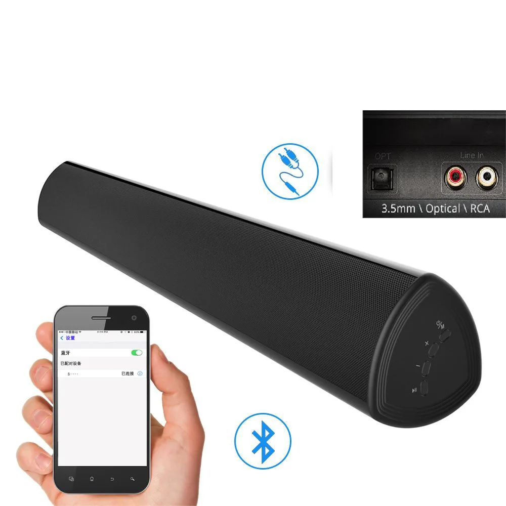 

TV SoundBar Wireless Bluetooth Wired Home Theater Speaker System 3D Surround >80 dB Audio USB Remote Control Wall Mountable