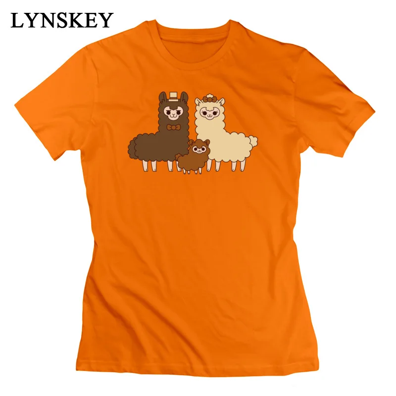 LYNSKEY T-Shirts Slim Fit New Fashion Chocolate alpaca family Round Neck 100% Cotton Women's Summer Fall Tops T Shirt Slim Fit Tee-Shirts pink