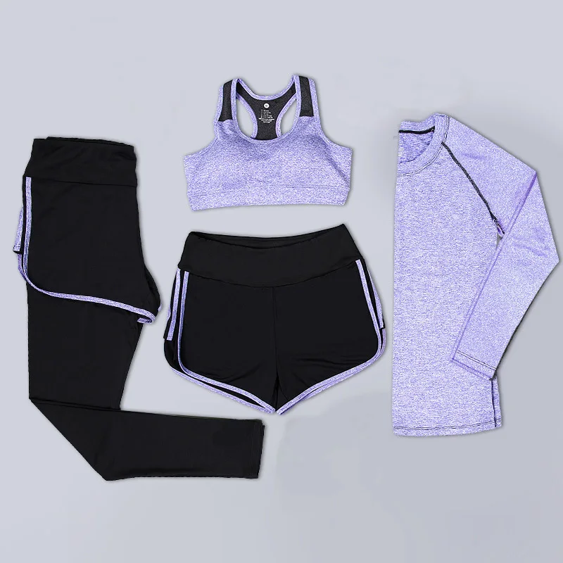 4 Piece Yoga Set Women Yoga Clothes UMLIFE Fitness Running Outdoor Tracksuit Patchwork Sport Yoga Suit High Elastic Sports Set (23)
