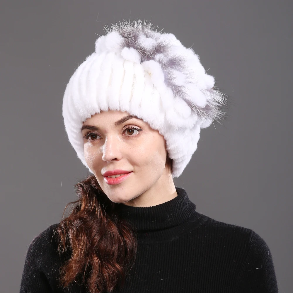 Новинка 100% шапки из натуральной кожи женские зимние теплые вязаные ручной работы