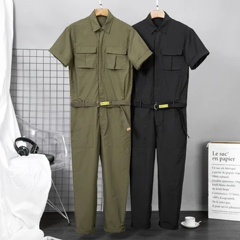 

Summer men's retro tooling jumpsuit men's loose jumpsuits hair stylist simple tooling hip hop jumpsuit