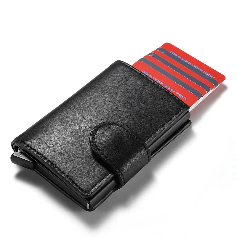 

2019 New RFID Business Card Wallet Aluminium Box PU Leather Automatic Pop Up Antimagnetic Metal Wallet Credit ID Card Holder