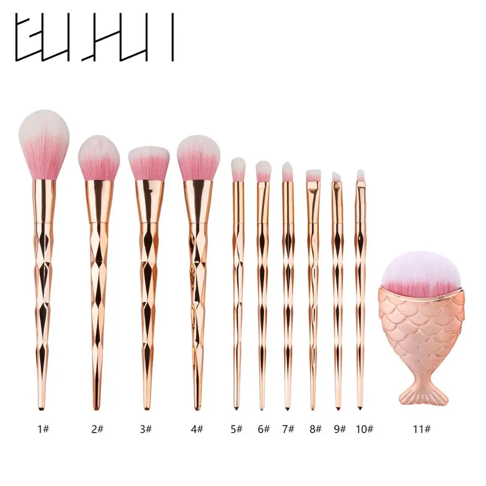 

GUJHUI 1pc Diamond Fish Mermaid Makeup Brush Set Foundation Power Eyeshadow Contour Concealer Make Up Cosmetic Beauty Tool 30#