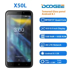 DOOGEE X50L 4G-X50 разблокированный смартфон 1 Гб 16 Гб MTK6737 четырехъядерный мобильный телефон двойная задняя камера Android 8,1 5,0 "18:9 сотовый телефон