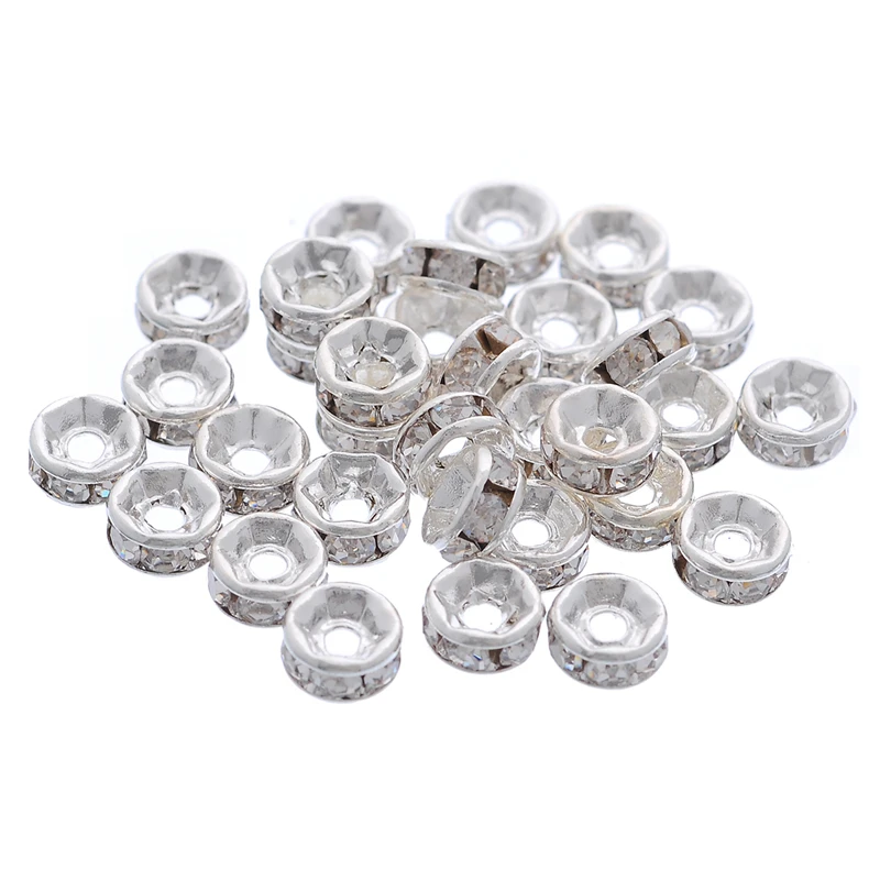 

DoreenBeads 30 PCs Silver color Rhinestone Rondelle Spacers Beads Findings 5mm (B04278), yiwu
