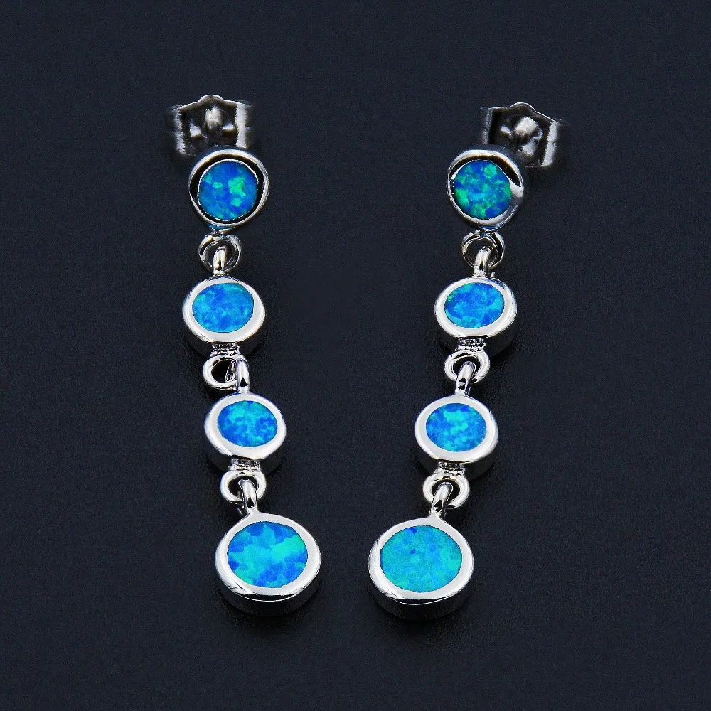 

Women's long blue fire opal drop earrings jewelry for gift