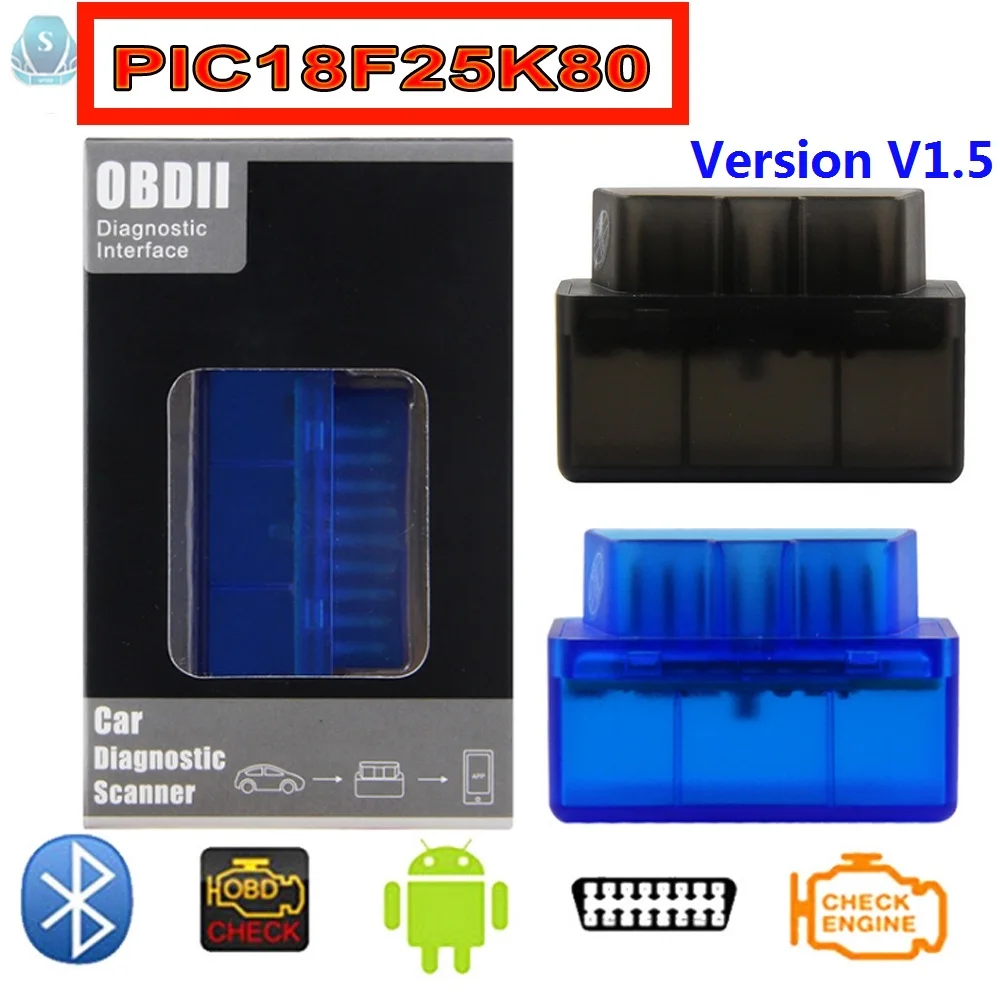 Диагностический сканер ELM327 V1.5 Bluetooth с чипом PIC18F25K80 OBD2 OBD II поддерживает протокол