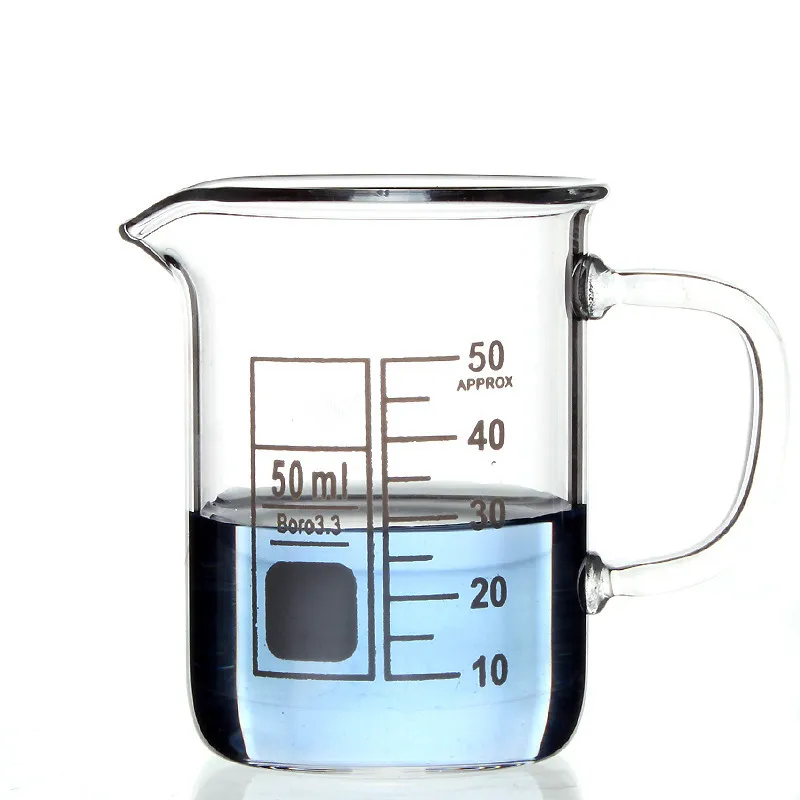 

50ml Glass Beaker Mug Cup With Handle 3.3 Borosilicate Glass Lab Glassware Clear And Thick Lab Supply Pack 2