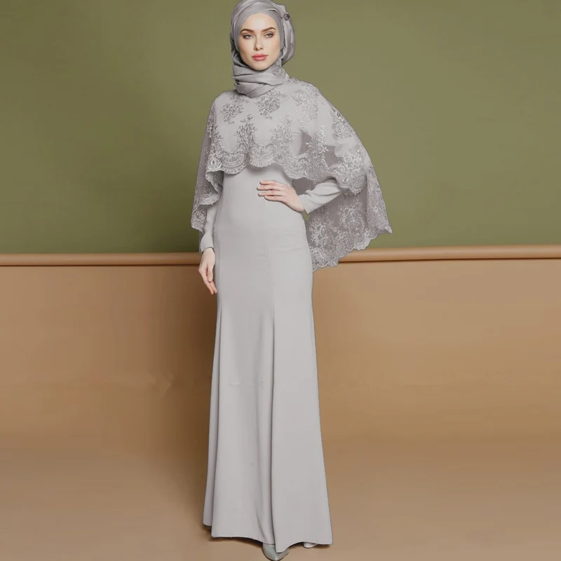 Женское кружевное платье Кафтан Abaya узкое с вышивкой в мусульманском стиле