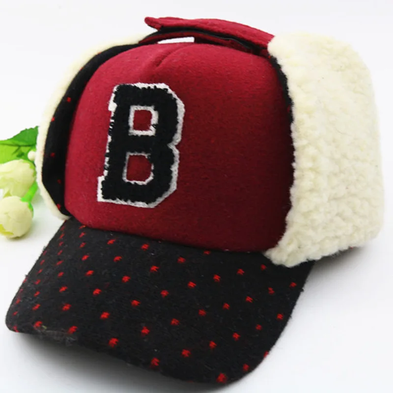 

Lovely B letter Hats kids Caps children Hat Bomber Winter Cap Children Masks Warm All For kids Clothing And Accessories