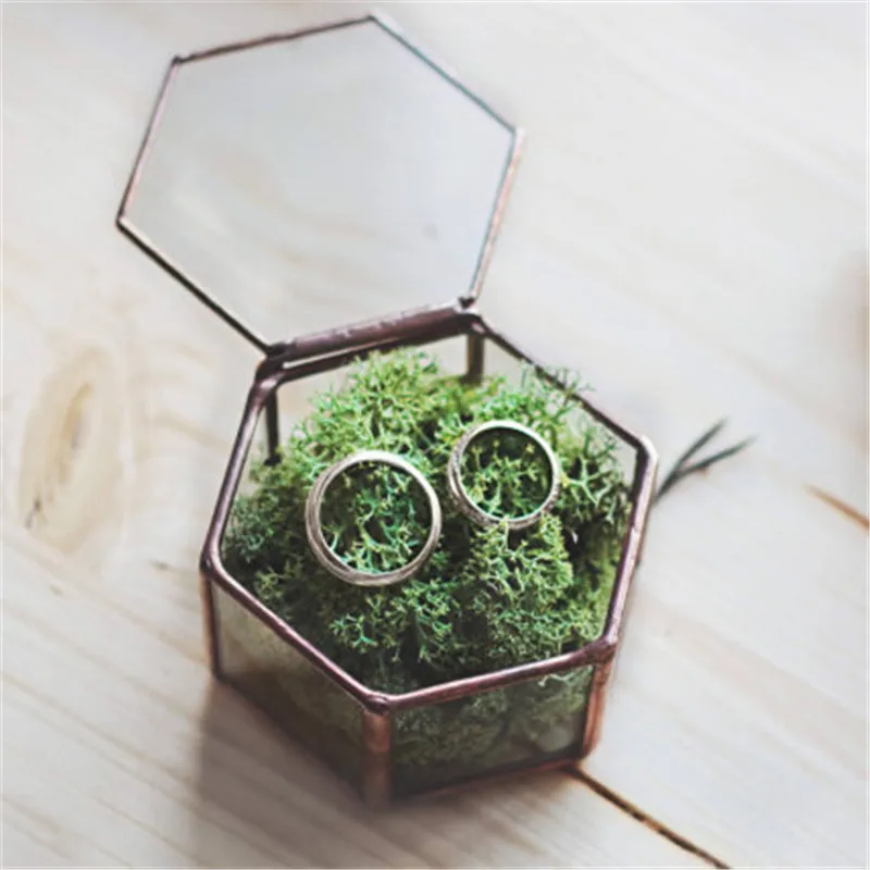 Mini Hexagon Geometric Wedding Ring Box Ring Bearer Box Tabletop Succulent Plants Planter Wedding Decoration 5