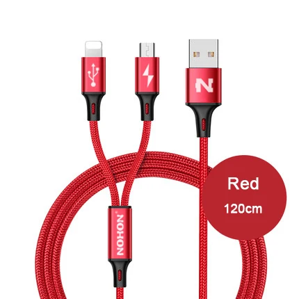 NOHON 3 в 1 USB кабель для iPhone 8X7 6 6S Plus 5 5S samsung Xiaomi lenovo 2 в 1 Micro type C кабели для быстрой зарядки - Цвет: 2-in-1 Red