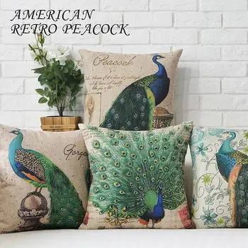 

country peacock pillow Cushion Bird cushion Linen pillowcase,sofa cushions home decorative Pillows