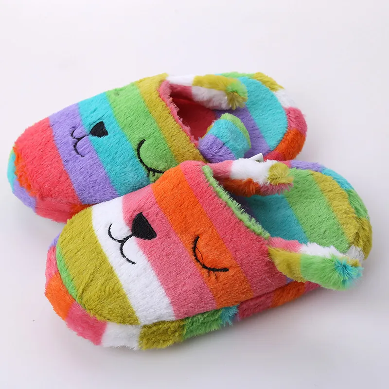 

HENGSONG New Lovely Women's Slippers Home Cotton Stripe Rainbow Color Rabbit Winter Slipper Indoor Home Plush Slippers PA914450