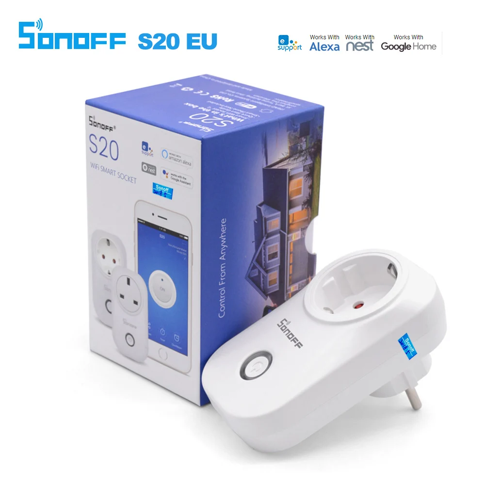 Goedkoop Itead Sonoff S20 Smart WiFi Socket CN UK US EU Plug draadloze Afstandsbediening Outlet Wifi Switch Werkt Met Alexa Google Thuis Assistent