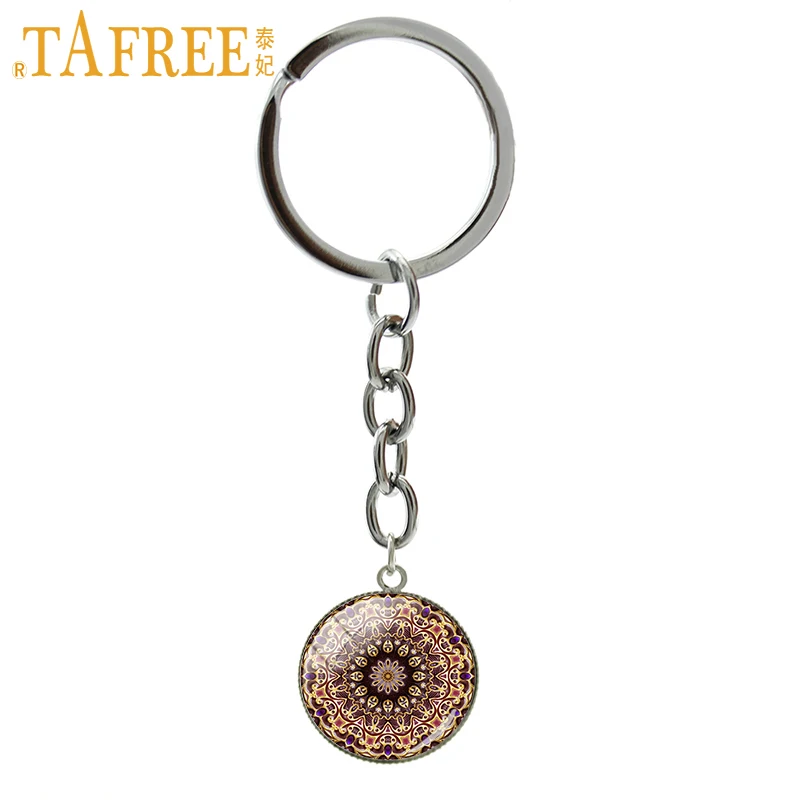 

TAFREE Yoga Mandala Buddhism Key Chain charming fashion Keychain 2017 men women Stock Vector round glass novelty jewelry H275