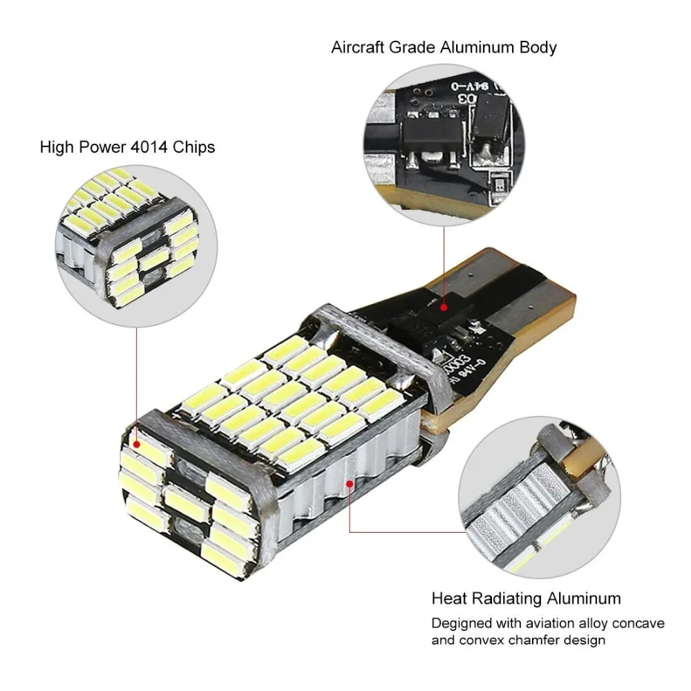 2 шт. T15 W16W 921 Canbus Нет Ошибка автомобилей резерв лампочка тормоза ксеноновая лампа белый супер яркий высокой Мощность 45 SMD 4014 светодиодный