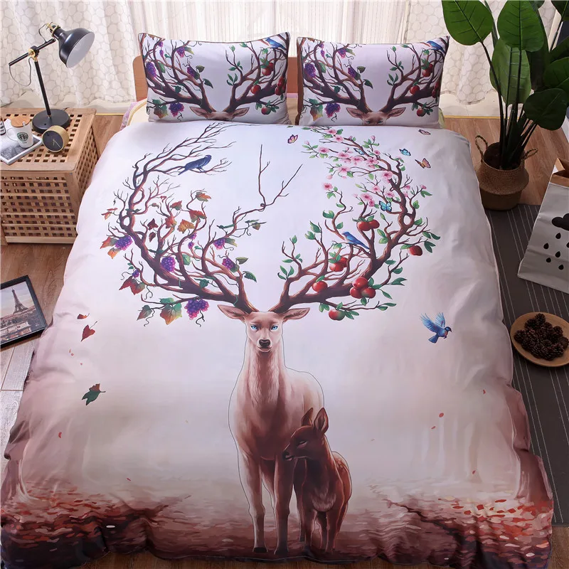 

Pink Flower Deer bed linen Twin Full Queen King Size bedding set 3/4 PCS duvets and linen sets luxury 3D bedding sets