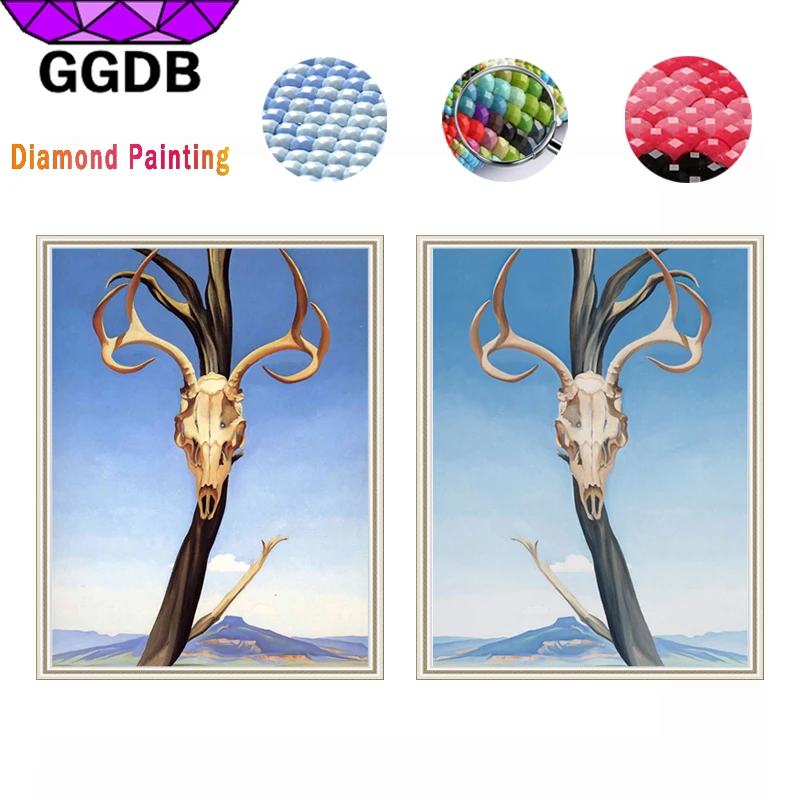 GGDB 5D Diy Diamond Painting Cross Stitch Ox Horn Animal Needlework Handmade Diamond Embroidery Full Square