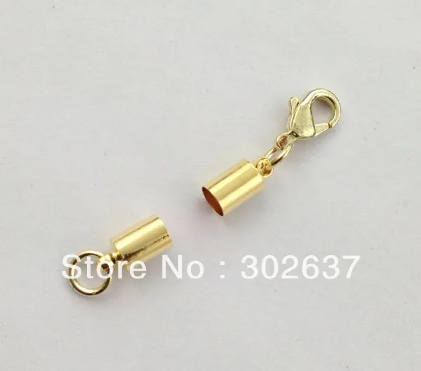 

FREE SHIPPING 50 Sets of Gold Color plated cord end w/ clasp for 4mm leather #22540
