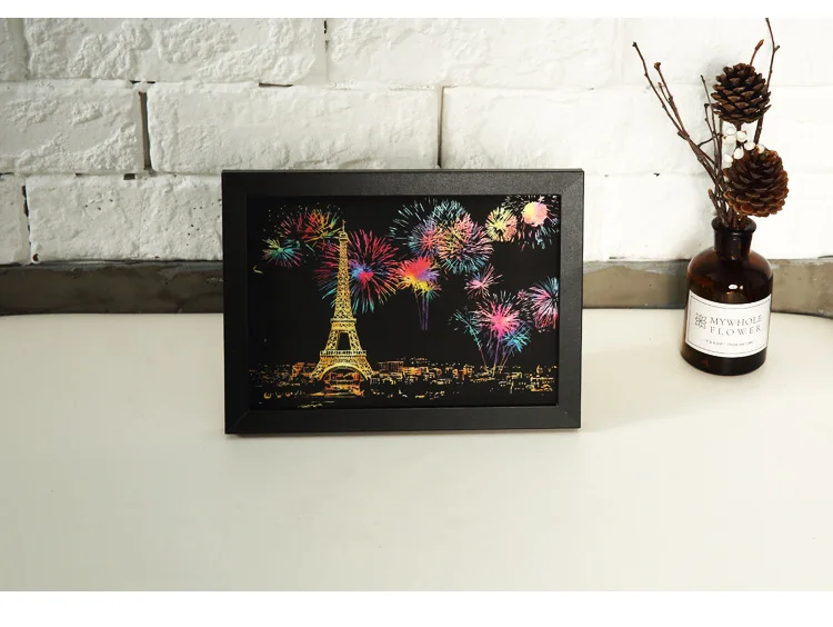4 шт. 20*14 см открытка Волшебная скребковая живопись и 1 шт. бамбуковая ручка для рисования вид ночного города животное цветок креативный