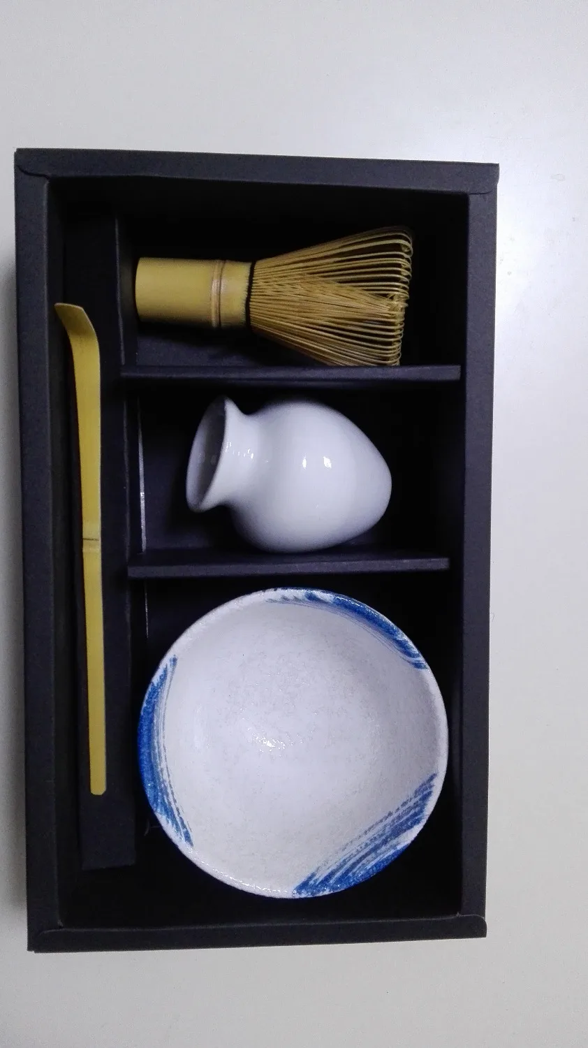 Японская маття чаша венчик совок и белый венчик держатель 4/шт Подарочный набор японский чайный церемония Набор для маття традиционные инструменты для приготовления маття