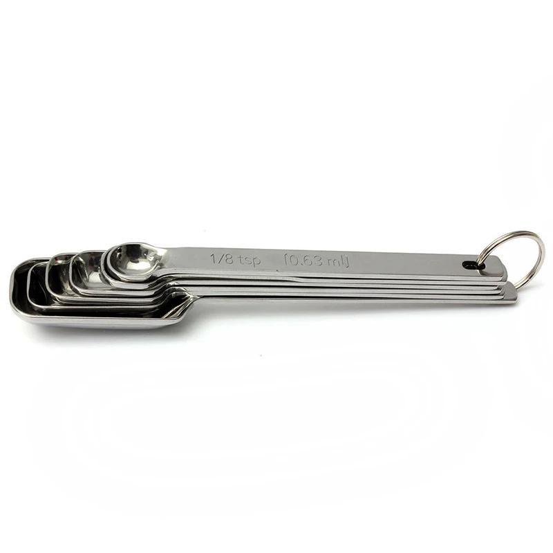 6pcs/Set Narrow Stainless Steel Spice Measuring Spoons Baking Spoon DIY Kitchen Cookers Tool
