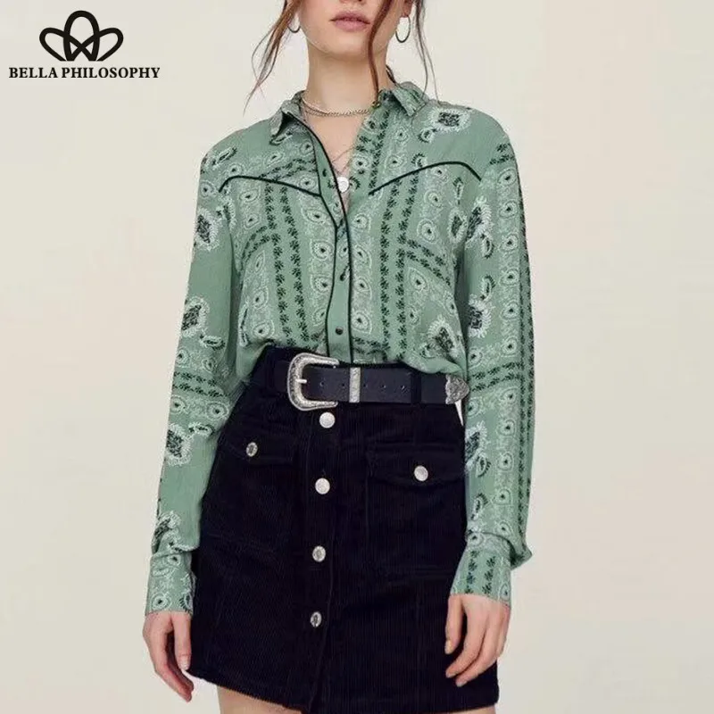 

Bella Philosophy Spring Long Sleeve Print Blouse Female Sweet Blouse Casual Turn-Down Collar Lady Blouse Top For Women 2019