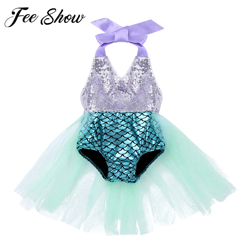

Newest Infant Baby Girls Summer Beach Bodysuit mermaid One-piece Halter Scales Printed Sequined Swimsuit Swimwear Bathing Suit