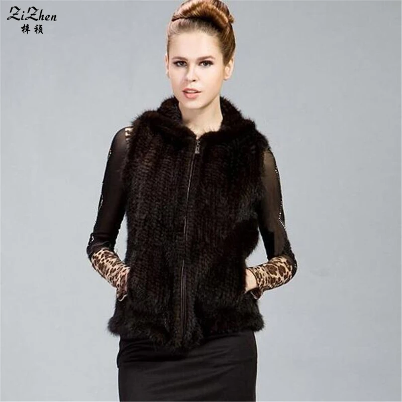Genuine Knitted Mink Fur Vest Women Real Natural Fur Gilet Waistcoat