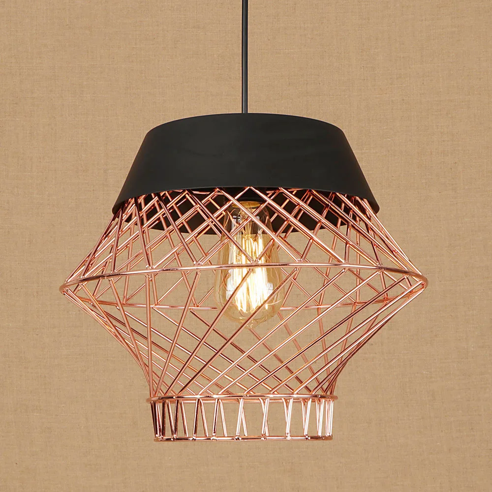 Vintage industrial pendant lights Dia 32cm plated Rose gold metal cage lampshade ceative hanging lamp for restaurant cafe bar