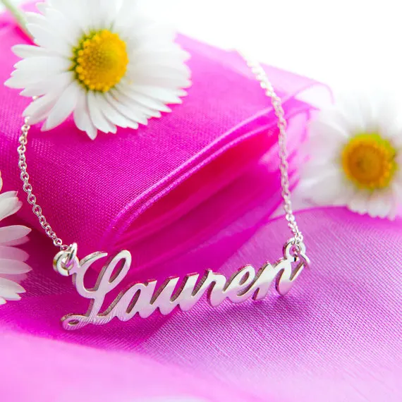 

Personalised Sterling Silver Script Style Name Necklace Pendant ANY NAME including Chain & Presentation Box