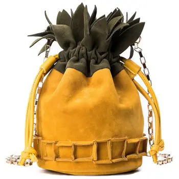 

Cute Scrub Leather Pineapple Bag Mini Crossbody Bags for Women Chain Purse String Luxury Girl Funny Bucket(Yellow)