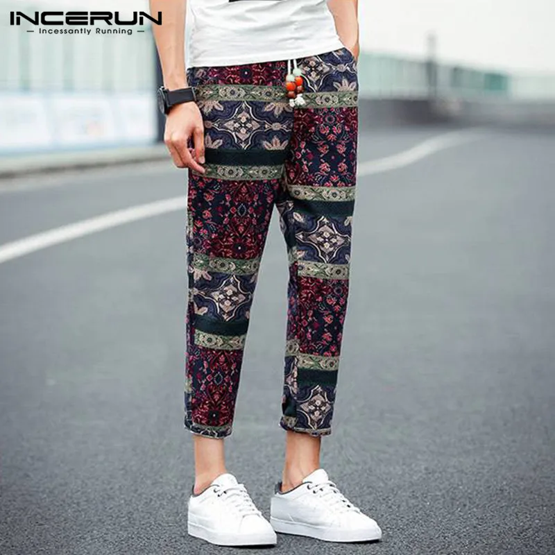 INCERUN 2019 Винтаж принт повседневные штаны для мужчин Drawstring Joggers этнический стиль брюки для мужчин Хлопок Уличная Фитнес хип-хоп брюки