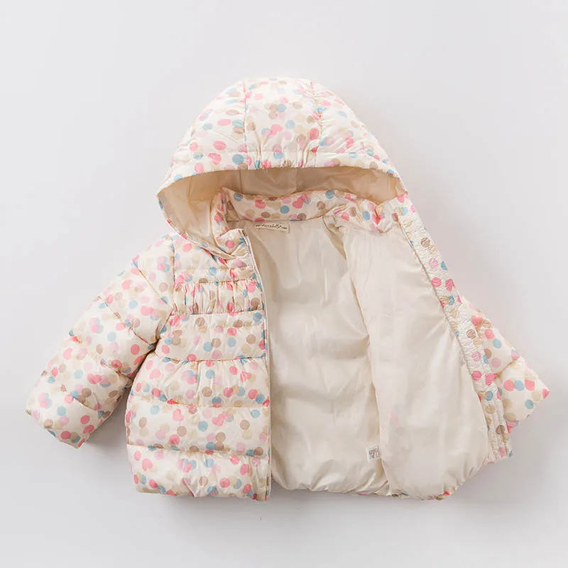 DB6326-P dave bella/зимнее пальто для младенцев легкая куртка-пуховик с принтом для маленьких девочек пуховое пальто на белом утином пуху верхняя одежда с капюшоном