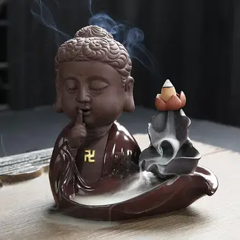 

Buddha Smoke Waterfall Porcelain Backflow Incense Burner Creativity Rulai Buddha Lotus Incense Burner Vintage Home Office Decro