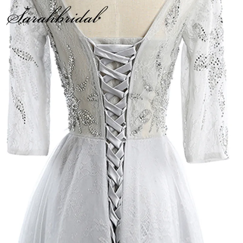 Sweety Sky Blue Evening Dress Long New Arrivals A-line Floor Length Half Illusion Sleeve Beaded Lace Up Party Prom Gown CC3130 Sweety Sky Blue Evening Dress Long New Arrivals A-line Floor Length Half Illusion Sleeve Beaded Lace Up Party Prom Gown CC3130