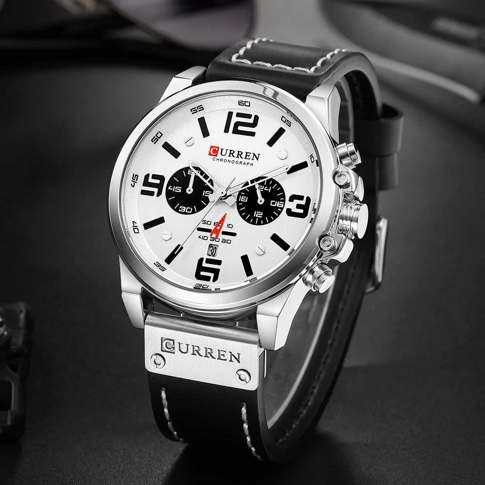 CURREN Топ люксовый бренд мужские военные водонепроницаемые кожаные спортивные кварцевые часы хронограф Дата модные повседневные мужские часы 8314