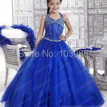 Ярко-голубой цветок платье для девочки-вечерние-подружки невесты-свадьба-официальная одежда! Милый и красивый