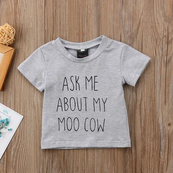 

0-4Y Kids Baby Boys Girl Cotton Clothes Cute Cow Short Sleeve Letter T-shirt Animal Tops Summer costume for children