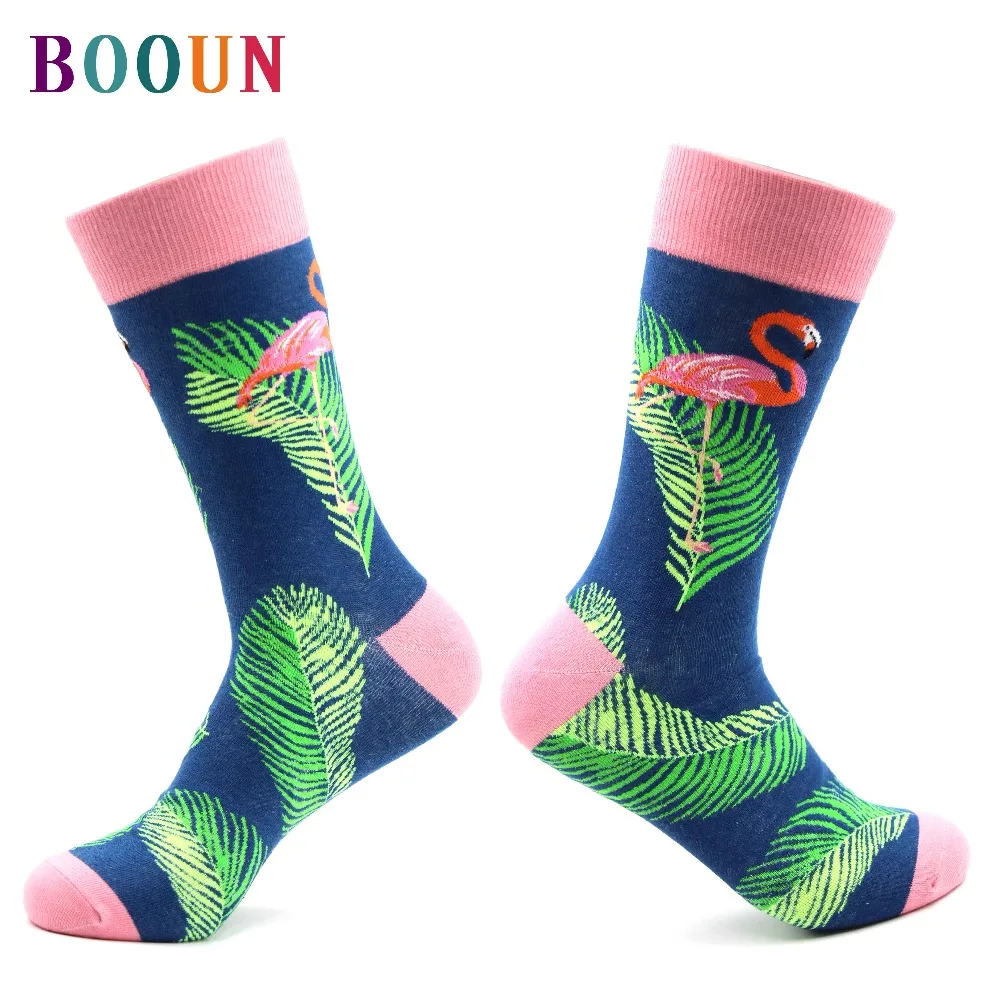 

Gifts for men funny new colorful men's combed cotton crew stocks hip hop casual style flamingo pattern compression happy novelty