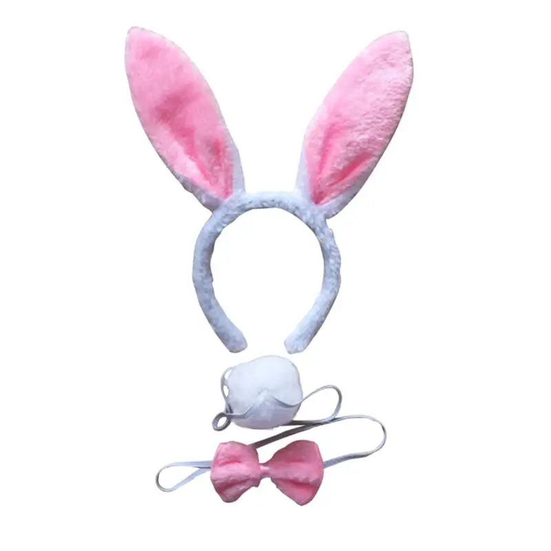 

1set Kids Adult Rabbit Bunny Ears Headband Bow Ties Tail Set Party Cosplay Costume