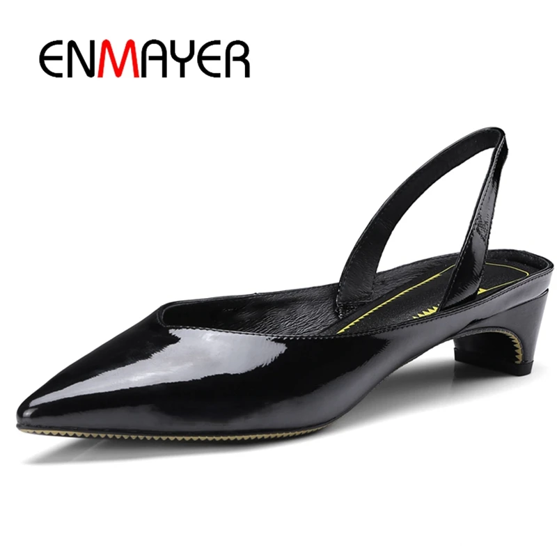 

ENMAYER Women Low heels Pumps Spring Summer Causal Party Pointed toe Back Buckle strap hoof Heels shoes women Black White CR254