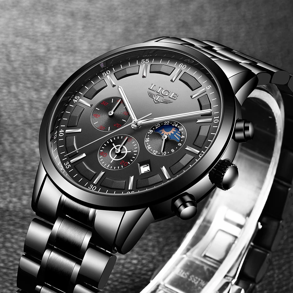LIGE Для мужчин s часы лучший бренд класса люкс Для мужчин спортивные военные часы Для Мужчин's Нержавеющая сталь Водонепроницаемый
