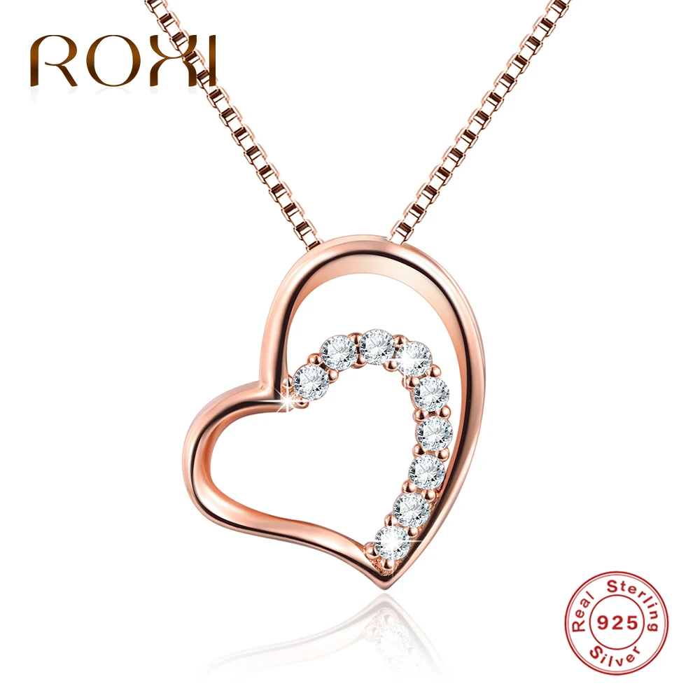 ROXI подлинное серебро 925 пробы двойное сердце кулон ожерелье Циркон розовое