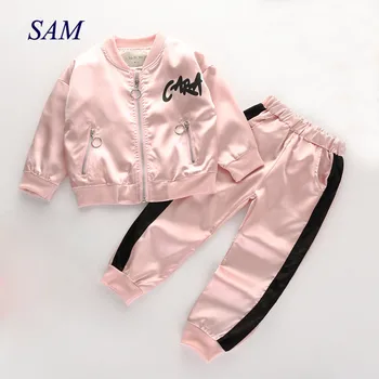 2019 Autumn Fashioh Children s Clothing Sets Girls Letter Zipper Jacket Pants 2 pcs Suit Kids