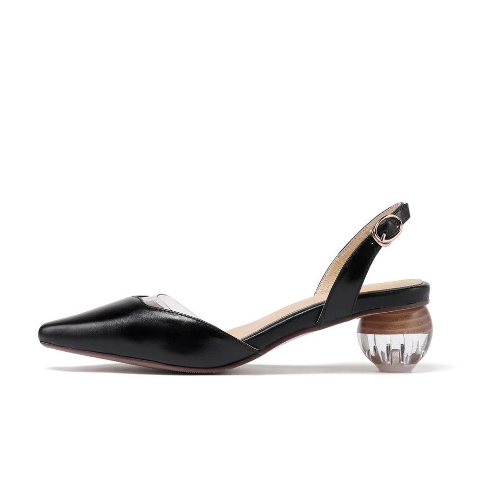 Туфли-лодочки с ремешком на пятке; летние женские туфли на высоком каблуке; пикантные офисные туфли с острым носком; обувь ручной работы с круглым каблуком размера плюс LLI04 muyisxi